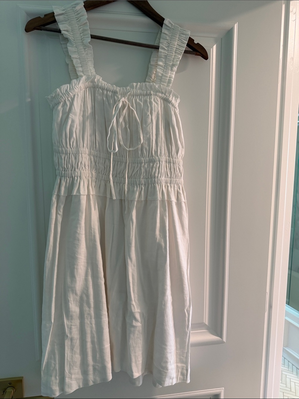 All Saints White Smocked Sundress with Ruffle Straps